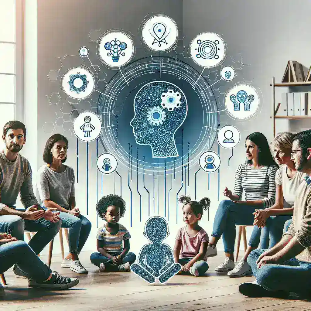 "Insightful discussion on parenting advice by Altman influencing public perceptions of AI tools, featuring a diverse group of parents and tech experts in a modern setting."